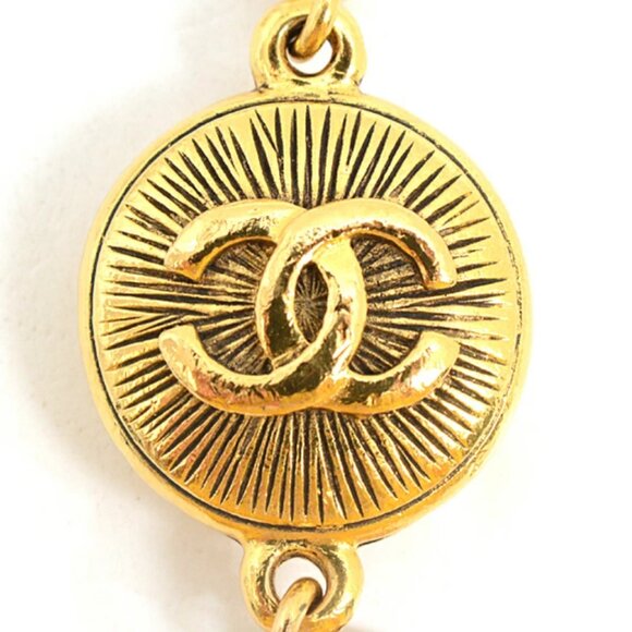 CHANEL CC Logo Round Pendant Necklace 38" Gold Tone Auth - Picture 10 of 14